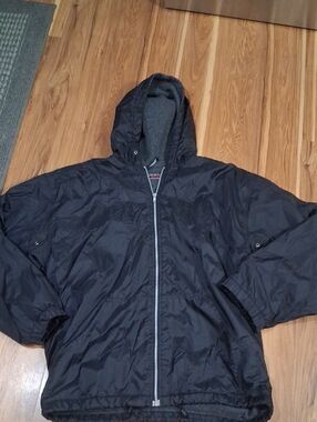 Men's Black Hooded Windbreaker Jacket with Full Zip